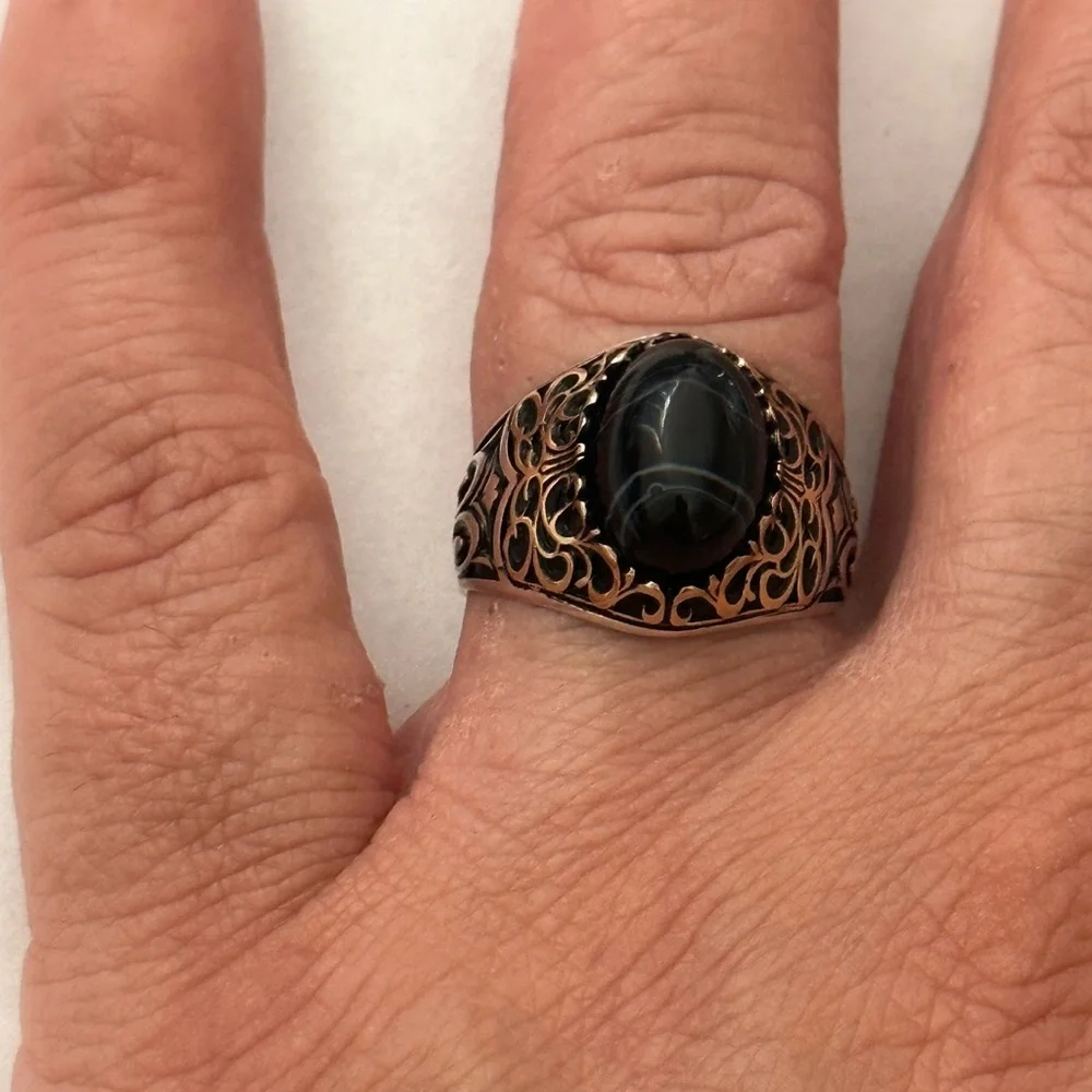 Unisex 925 Sterling silver ring black stone
